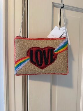 LOVE Heart Crossbody Bag in Beige with Rainbow Accents